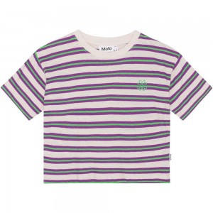 Molo Reinette T Shirts Tops Meisje Purple Green Stripe | NL0000531